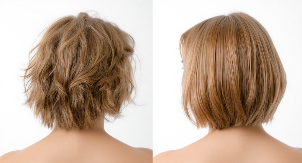 пористые волосы, пушистые волосы, эффект елочки, frizzy hair, porous hair, поврежденные волосы, сухие волосы, уход за волосами, антифриз, гладкость волос, блеск волос, макро волосы, текстура волос, до и после, сравнение волос, нанесение масла, сыворотка для волос, салонный уход, трихология